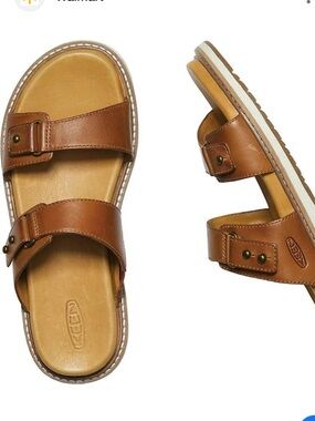 Keen Lana Sandals Slide Tan Leather Double-Strap Buckle Size 9.5
